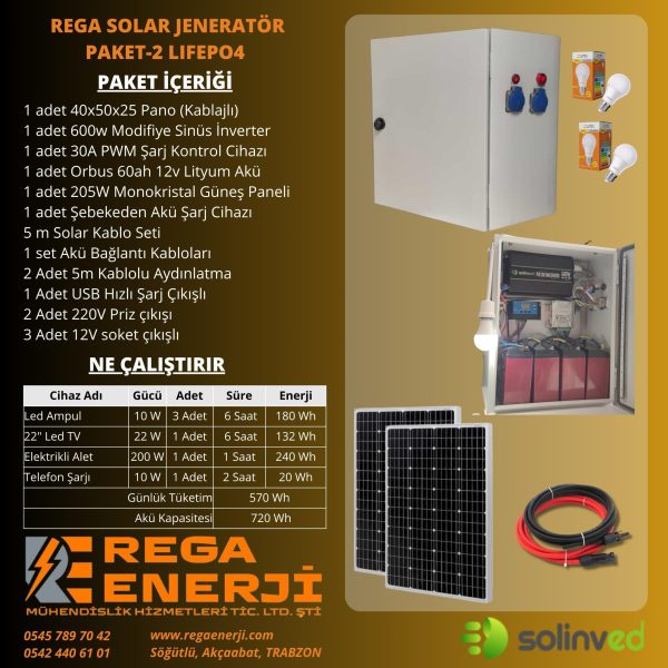 REGA SOLAR JENERATÖR - 4 220V-720Wh LİTYUM PAKET